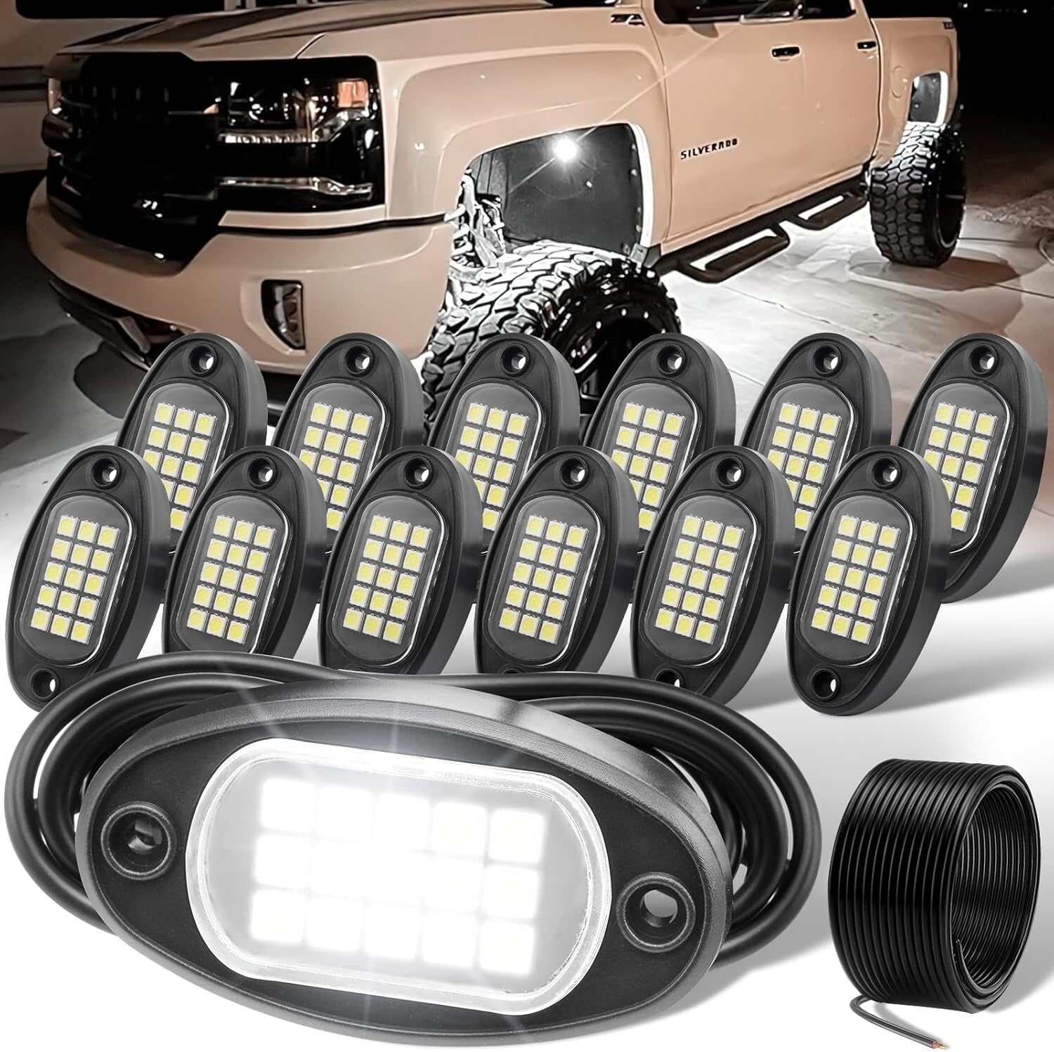 Bright Clear LED Pod Lights - Waterproof 12 Pods for Trucks and Offroad Use