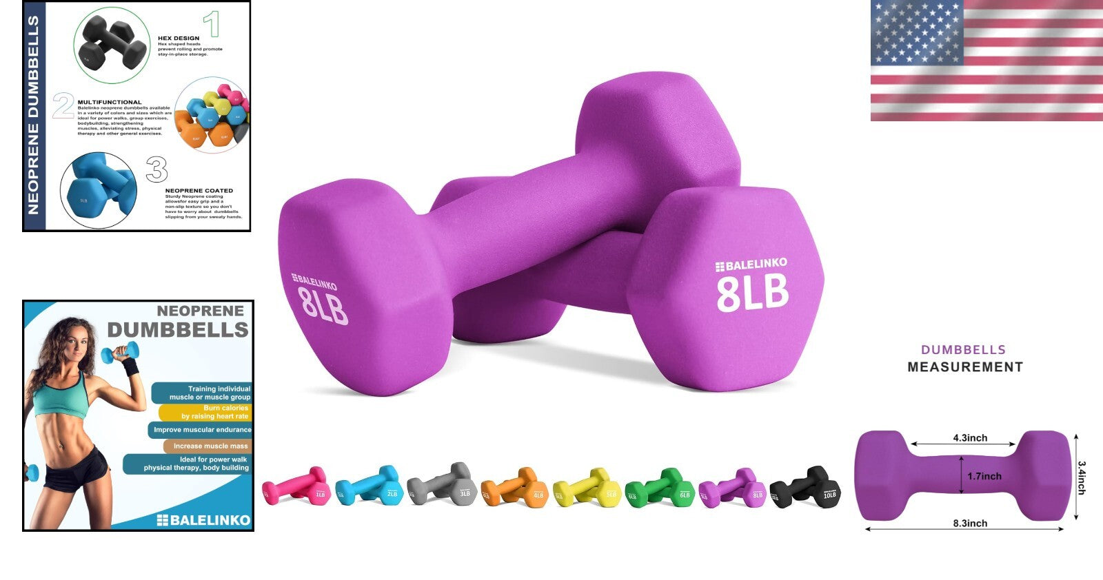 8 lb Portable Neoprene Dumbbells - Versatile Hand Weights for Strength Training