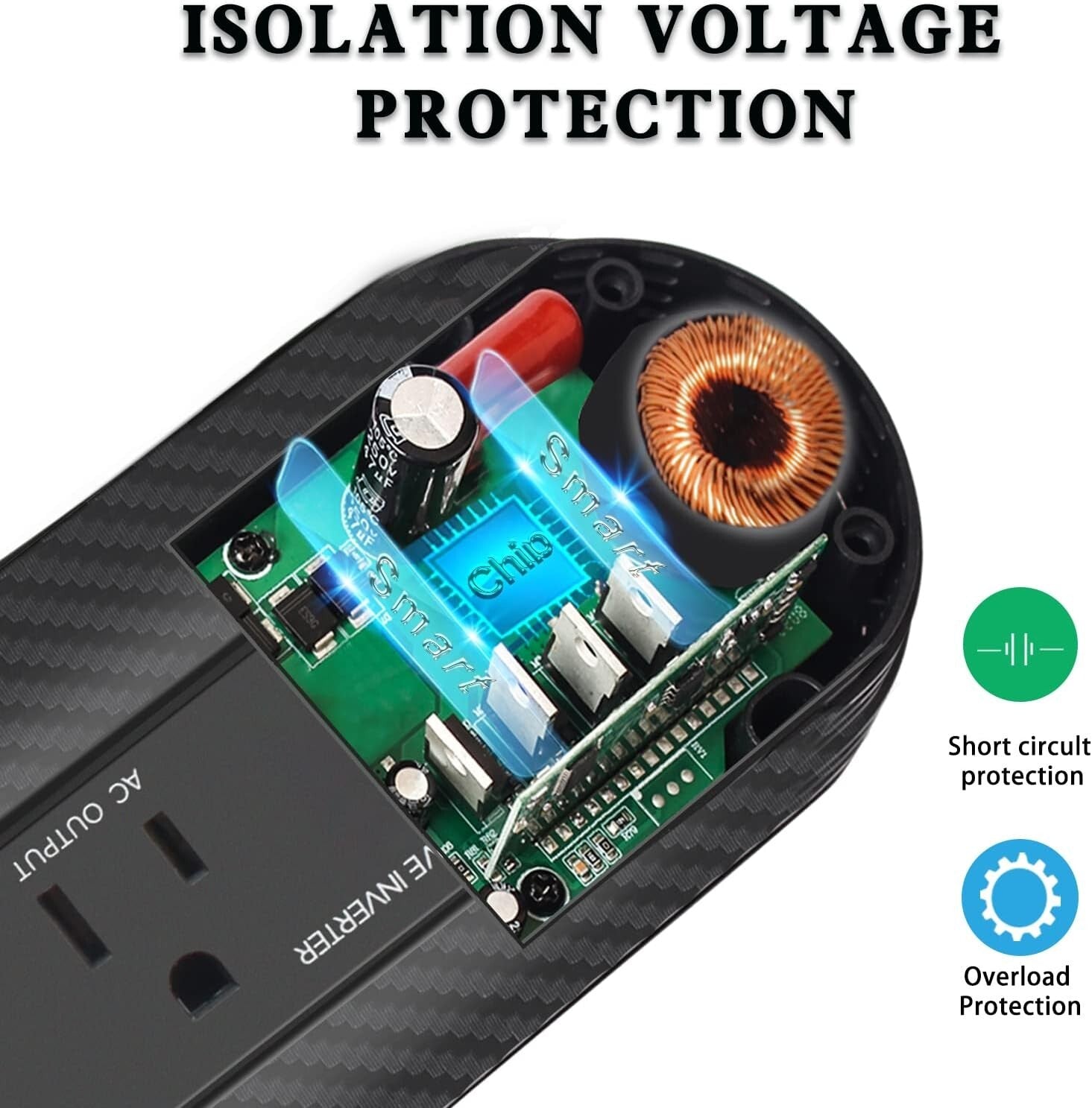 200W Pure Sine Wave Car Power Inverter - Compact Adapter with Dual AC Outlets