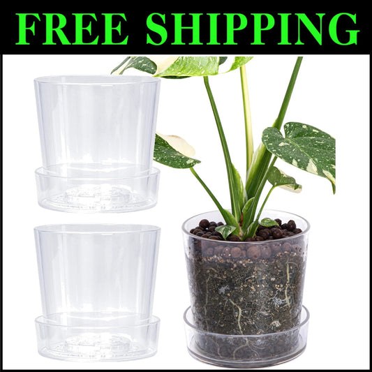 Durable Acrylic Orchid Pots with Drainage Holes - Clear 6.5 Inch Planter Set