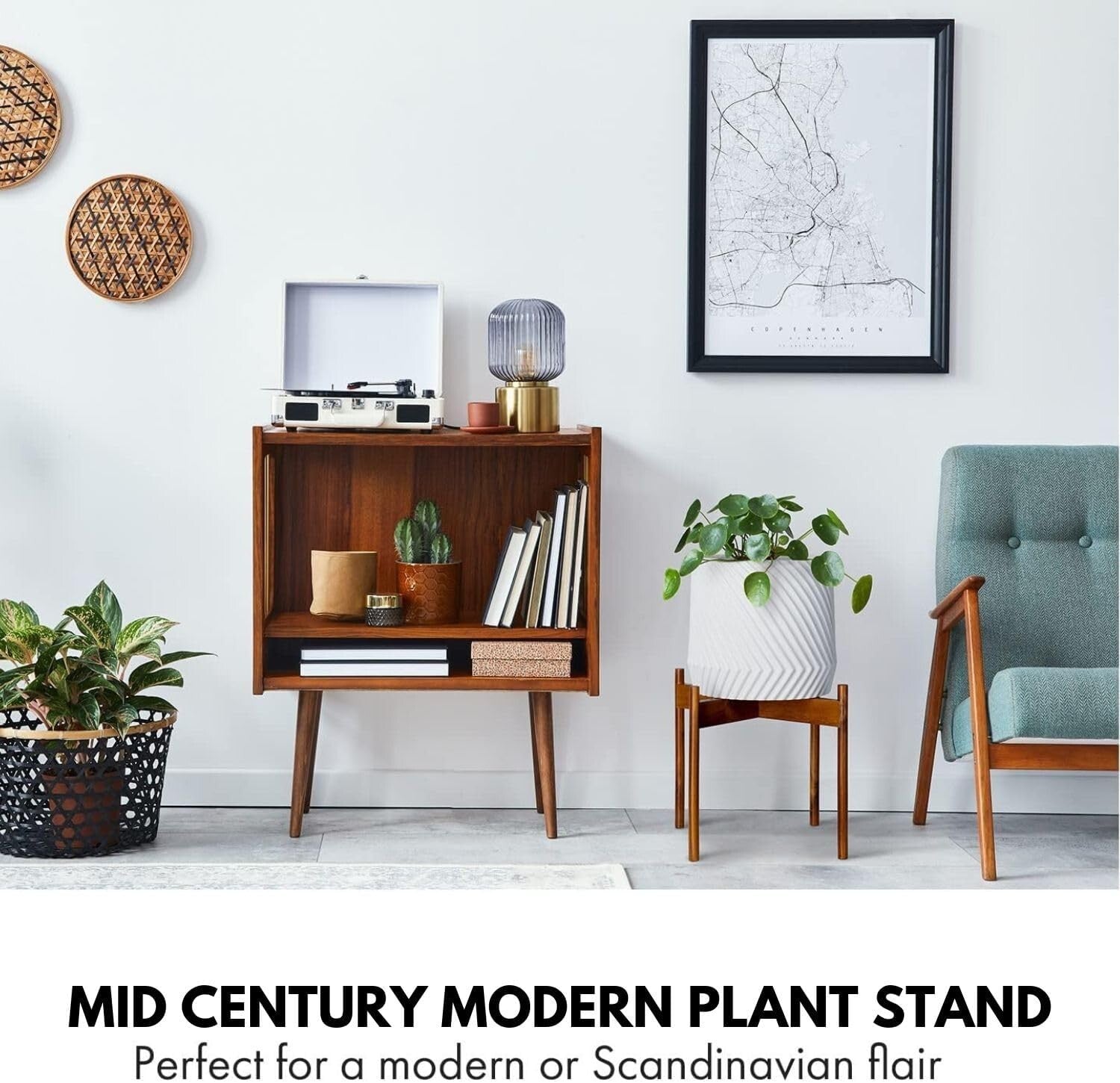 Elegant Mid Century Acacia Wood Plant Stand - Fits 14.9 Inch Pots, No Assembly