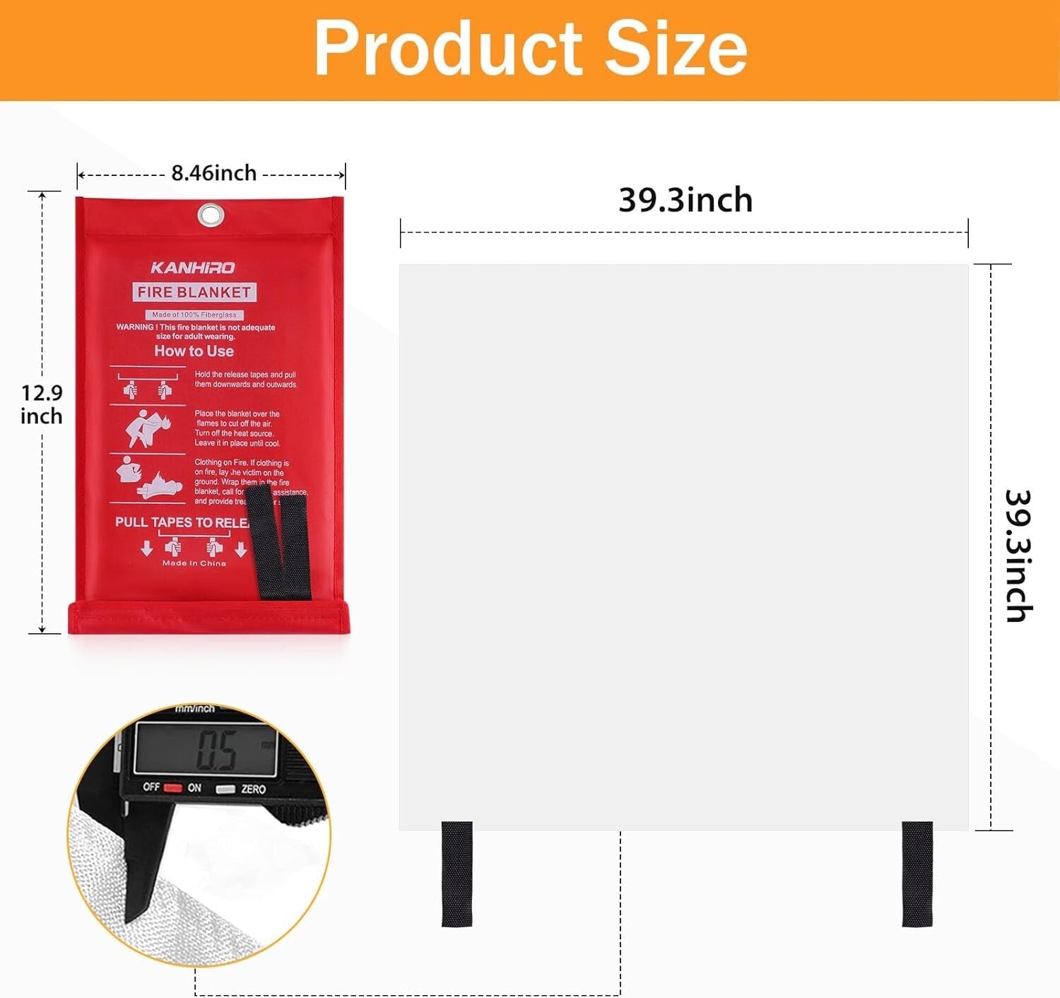 Emergency Fire Blanket 6-Pack - 39" Fiberglass Fire Suppression for Home Safety
