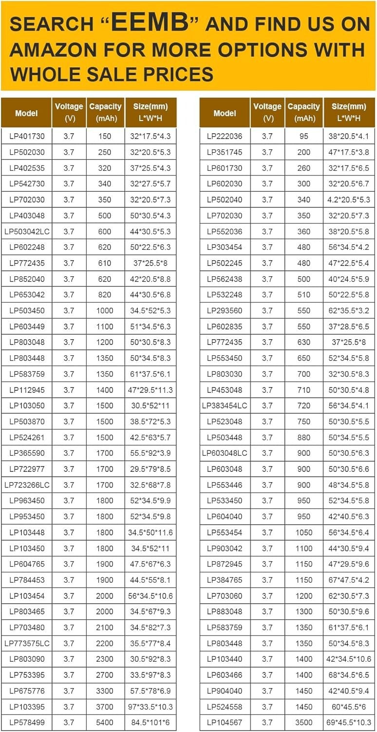 10-Pack 3.7V 2000mAh Lithium Polymer Battery with JST Connector - Reliable Power