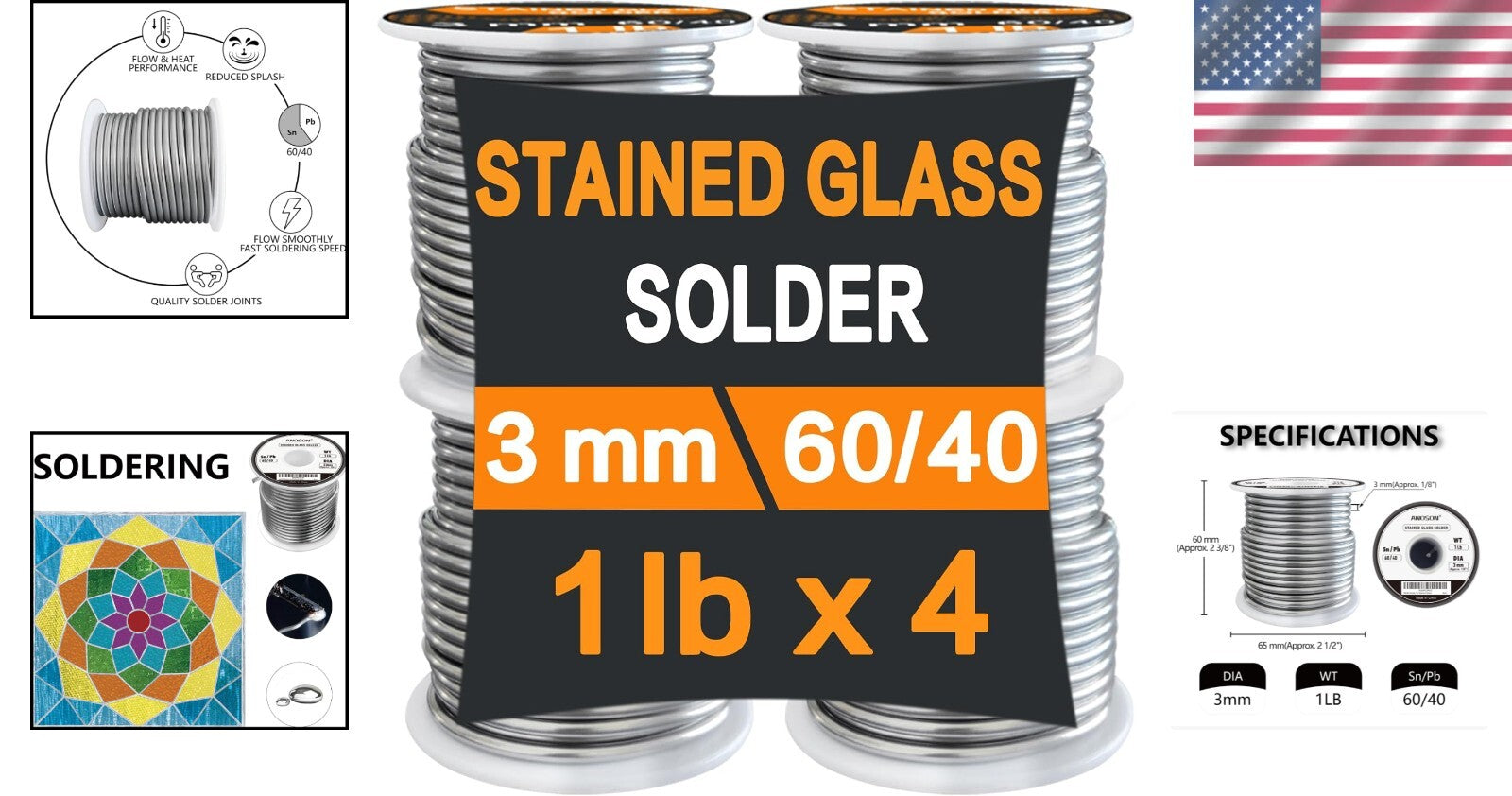4 lb of 60/40 Tin-Lead Solder for Crafting - Perfect for Stained Glass Gilding