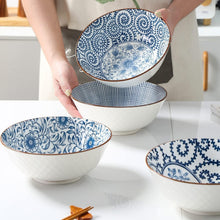 Load image into Gallery viewer, Elegant Ceramic 40 Oz Ramen Bowls Set of 4 - Blue and White Vintage Style