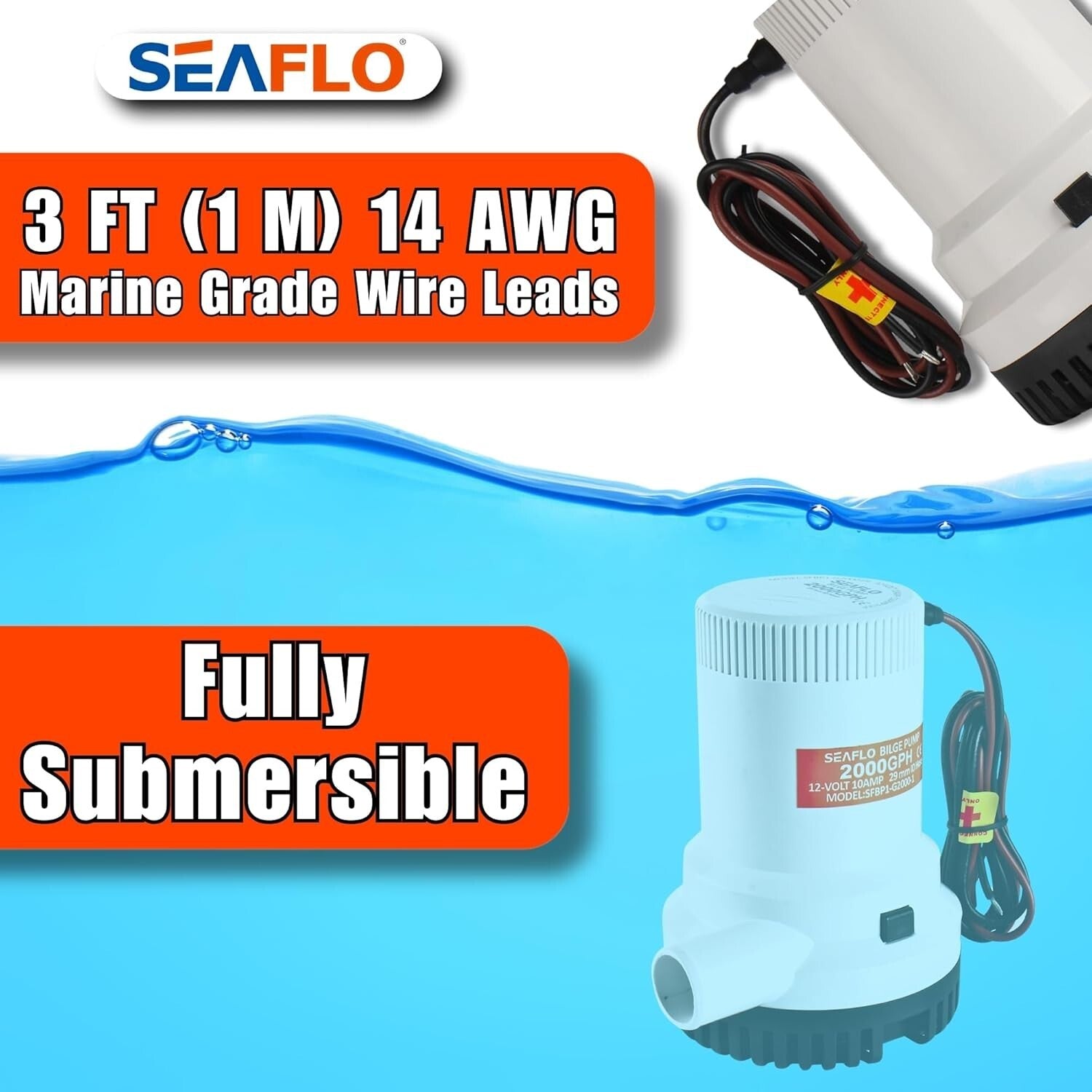 Efficient Marine Bilge Pump – 12V, 2000 GPH Flow with Stainless Steel Features