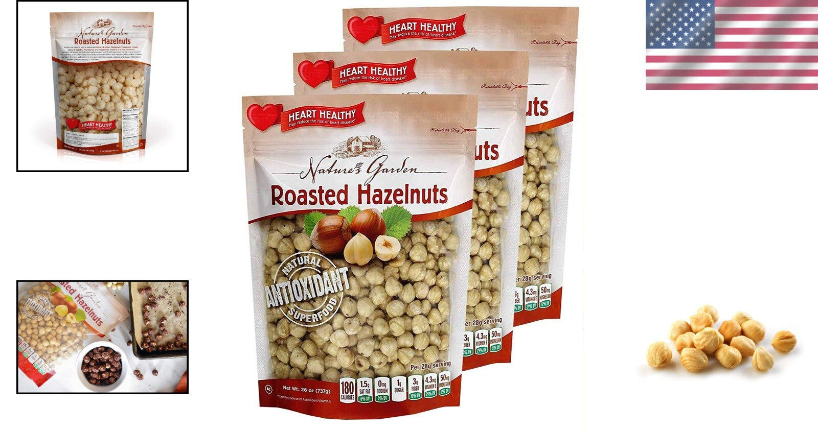 Nature’s Garden Roasted Hazelnuts - 78 Oz Bulk Pack of 3 for Healthy Snacking