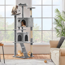 Load image into Gallery viewer, 80in Tall Multi-Level Cat Tree with Scratching Posts &amp; Double Caves - Light Gray