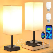 Load image into Gallery viewer, Compact Touch Nightstand Lamps Set with USB-C Ports &amp; AC Outlets - Modern Decor