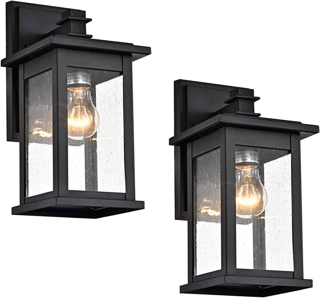 Sturdy 2 Pack Outdoor Wall Lights - 12 Inch Black Lanterns for Wet Locations