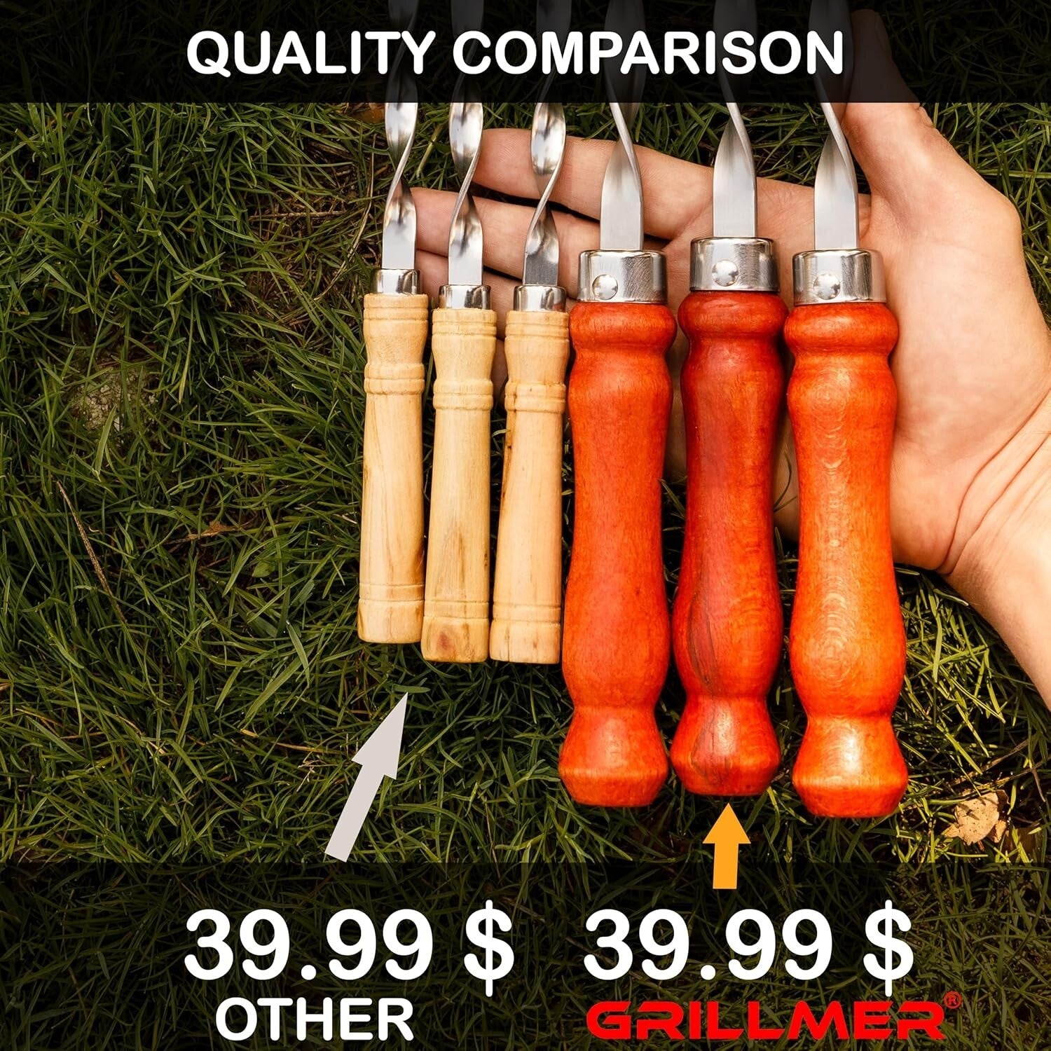 Premium 23.6" BBQ Skewers with Wooden Handles - Set of 10 for Elevated Grilling