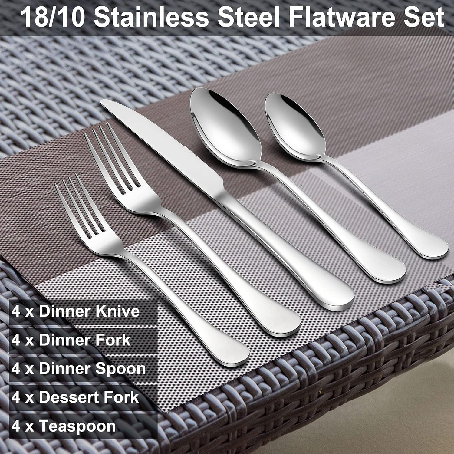 Elegant 20-Piece Stainless Steel Flatware Set for 4 - Mirror Polished & Rust ...