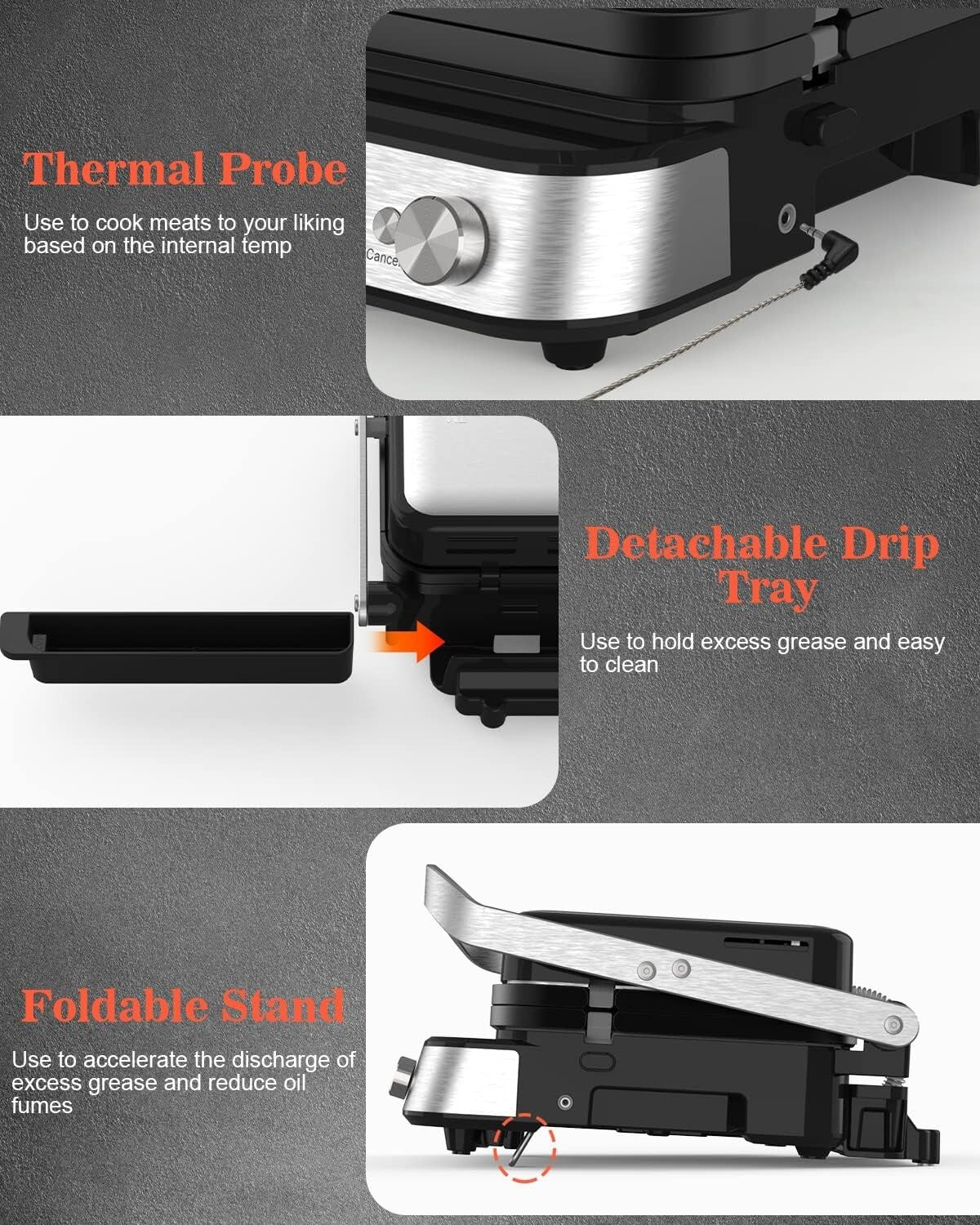 Indoor Cooking Made Easy: 6-in-1 Grill with Nonstick Plates & Meat Thermometer