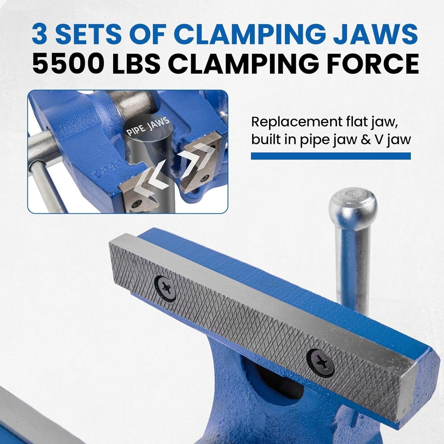 Versatile Heavy-Duty Bench Vise with Replaceable Jaws & Swivel Base - 360°