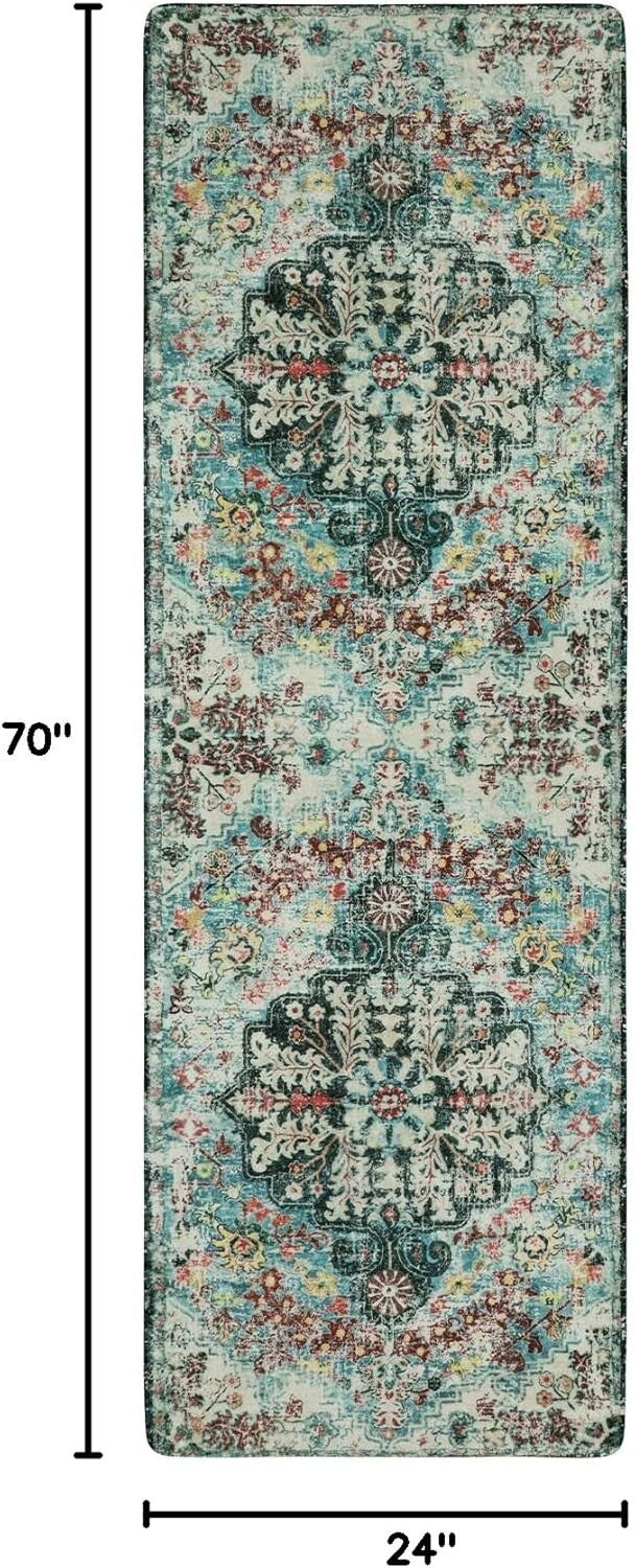 2x6 Floral Medallion Indoor Runner - Soft Faux Wool, Non-Slip & Machine Wash