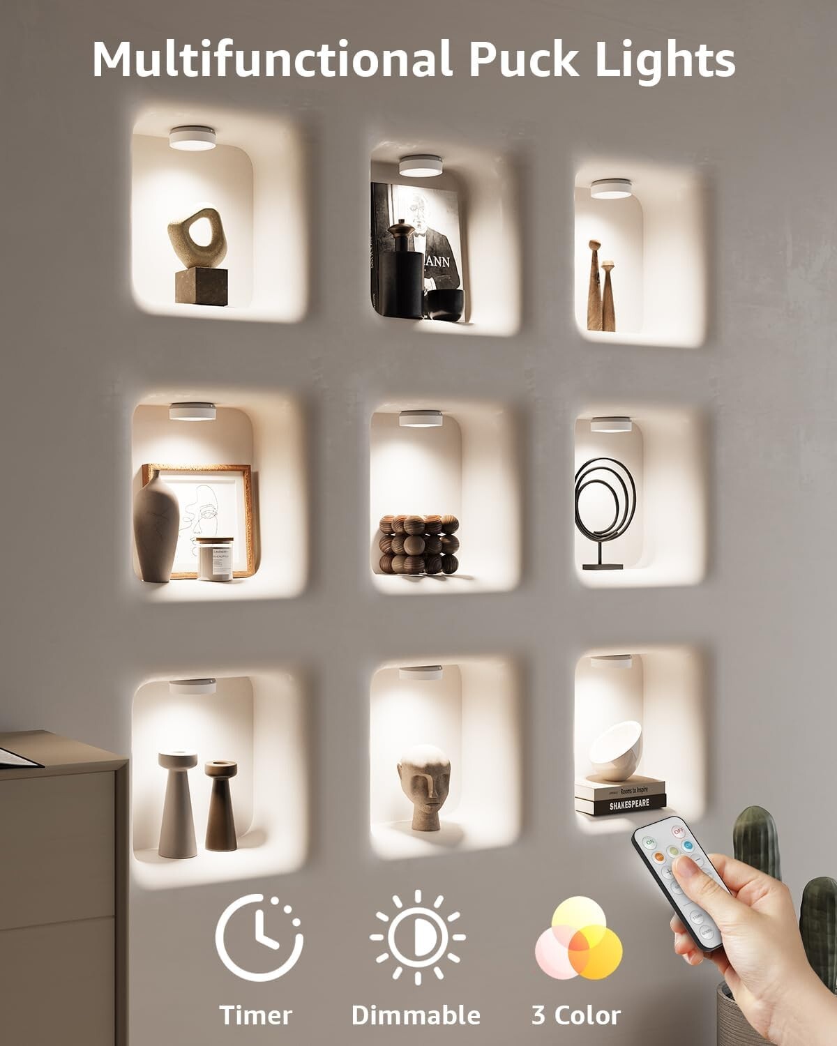 Energy-Efficient Remote-Controlled Puck Lights - USB Rechargeable & Easy Install