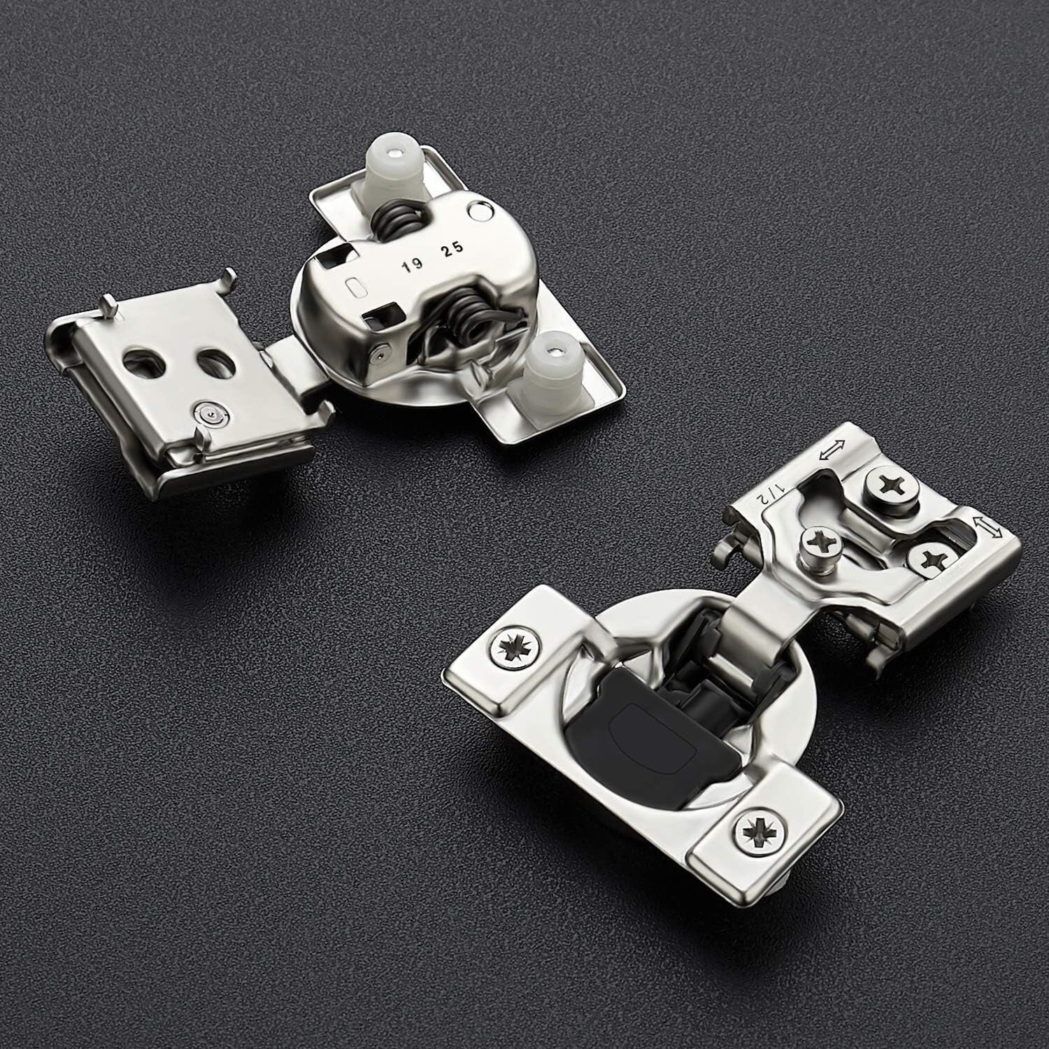 30-Pack Satin Nickel Soft Close Hinges for Cabinets - 1/2 Inch Overlay Style