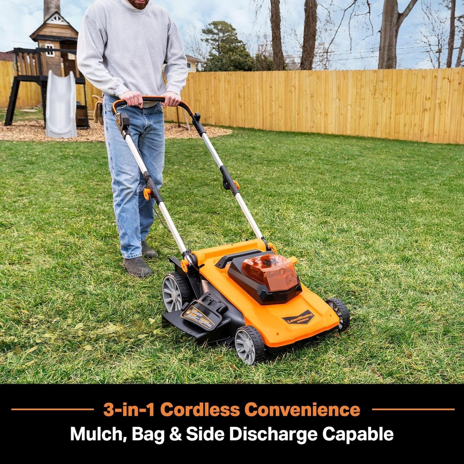 Compact Cordless Lawn Mower with 3-in-1 Function & Folding Handle for Storage