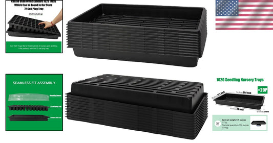 Versatile 1020 Nursery Pots - 20 Plastic Trays, 21.6" x 11.2", Ideal for Seeds
