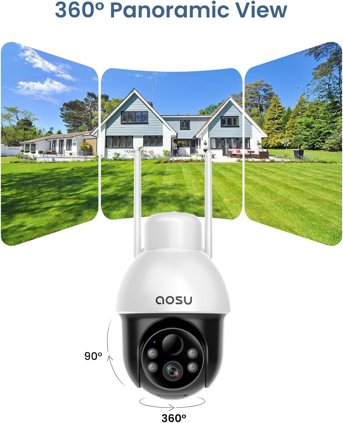 2-Pack Solar Powered Security Camera with 360° View - Alexa & Google Compatible