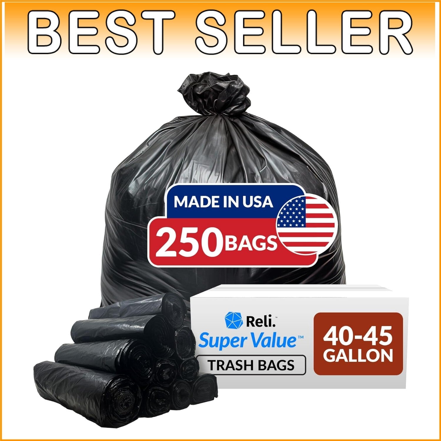 250 Count Heavy-Duty Black Trash Bags - Perfect for 40-45 Gallon Waste