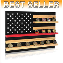 Load image into Gallery viewer, Elegant Thin Red Line Coin Holder - Solid Wood Display for 30 Challenge Coins