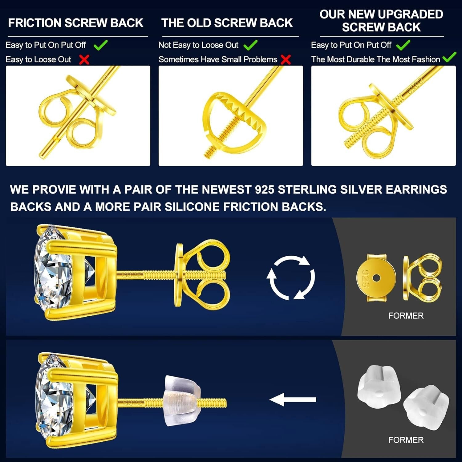 Elegant Moissanite Screw Back Earrings, 0.6ct to 8.0ct, Hypoallergenic Design