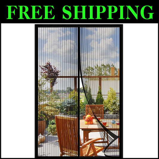 Durable Black Magnetic Screen Door - Fits Up to 72x80 Inches, No Tools Needed
