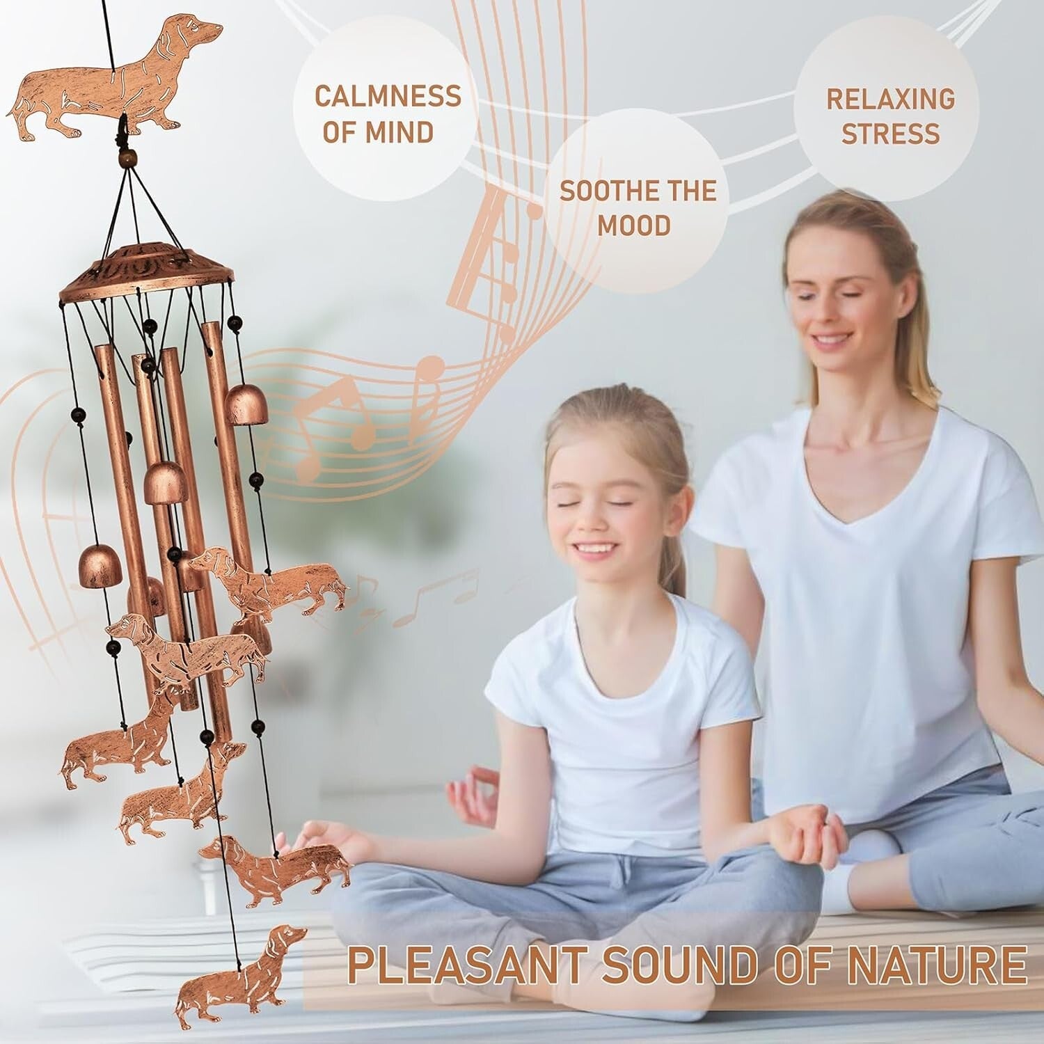 Weather-Resistant Dachshund Dog Wind Chimes - Adjustable Decor for Outdoors