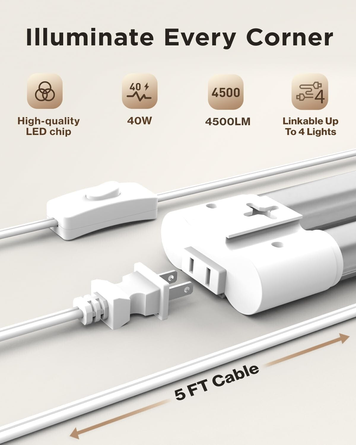 Commercial Grade Linkable LED Shop Lights - 4500 Lumen, 10 Pack, Modern Style
