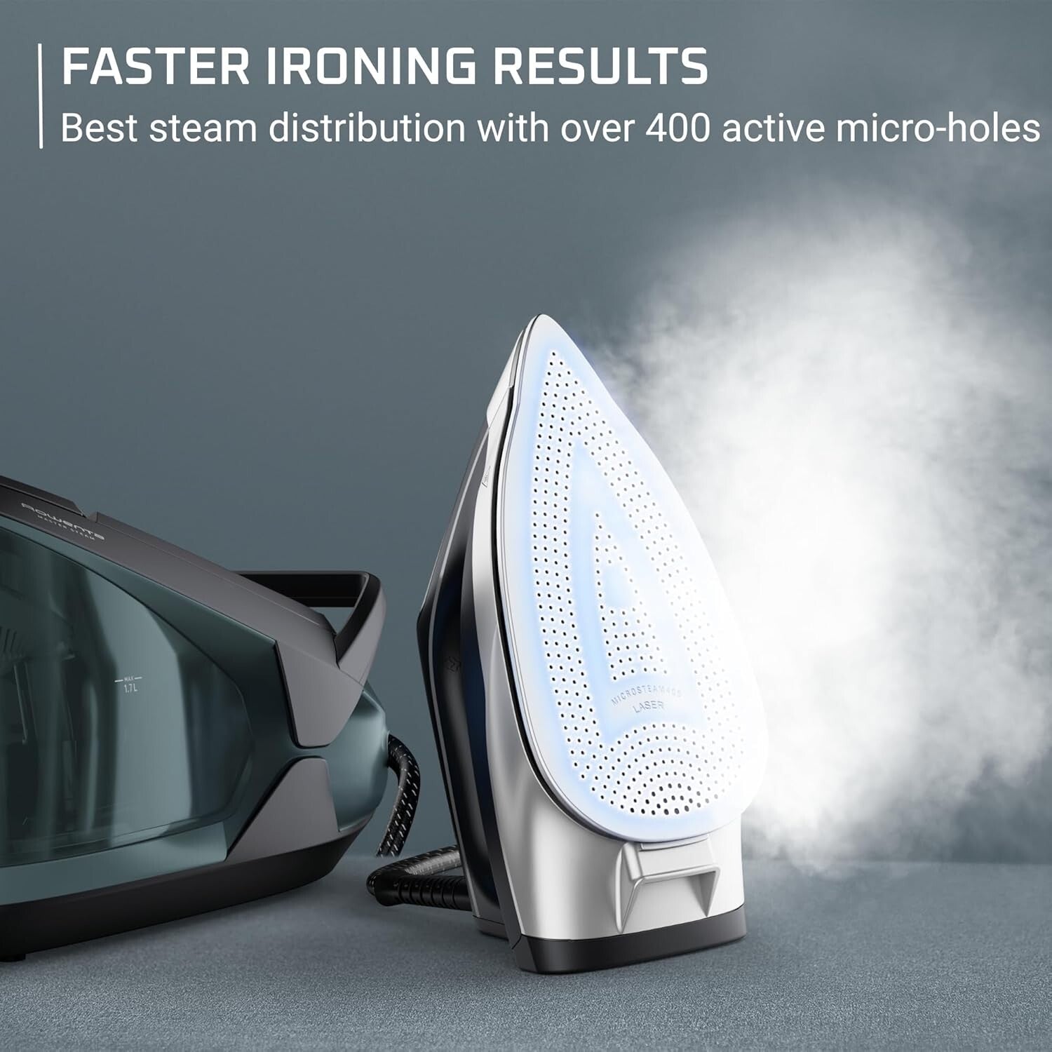 Powerful Iron Steamer with Continuous Steam Technology & Safe-Care Features