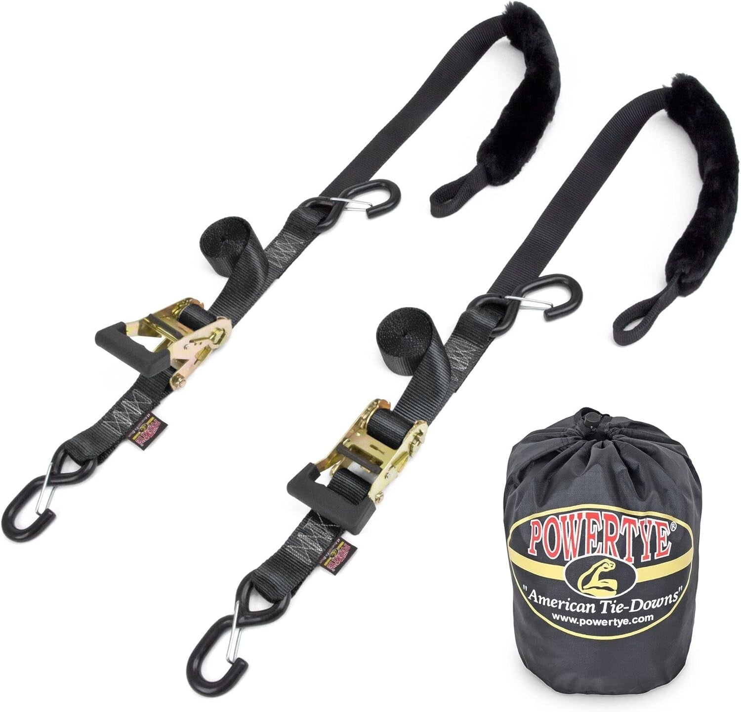 1.5'' x 7ft Heavy-Duty Ratchet Straps - SHEEPTEX Black Pair with Latch Hooks