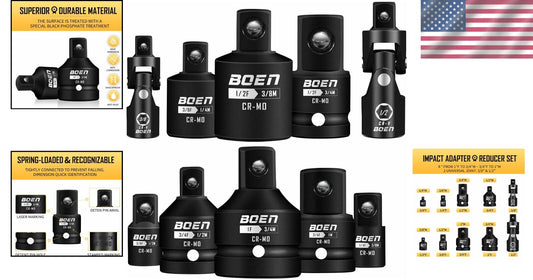 10-Piece Impact Socket Adapter Set in Chrome Moly Steel - Ultimate Versatility