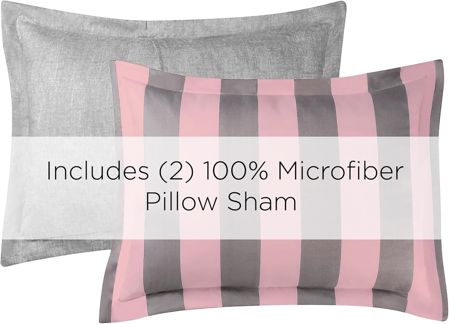 Chic Pink and Grey Strip Comforter Set - Includes 3 Pillows - 6 Piece Queen/Full