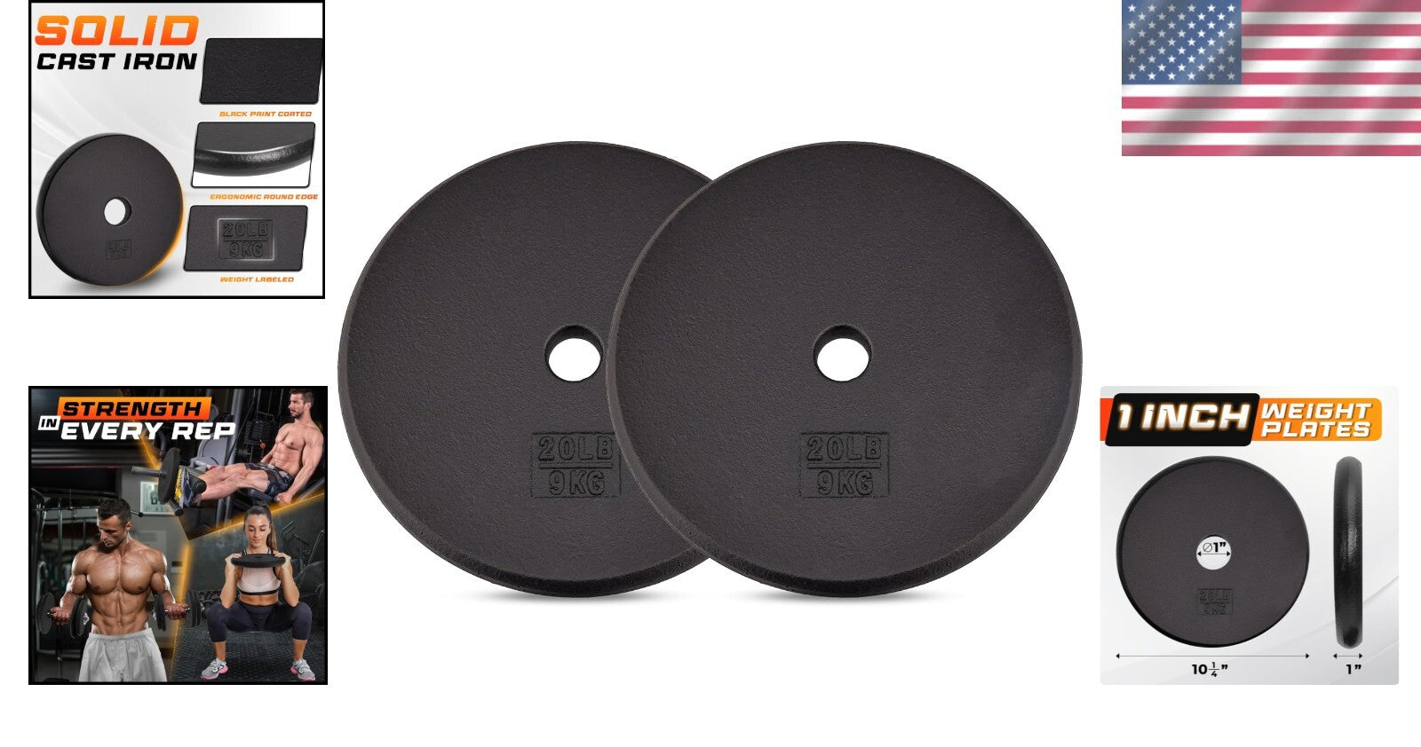 Durable 1" Cast Iron Weight Plate Set – Perfect for Strength and Weight Training