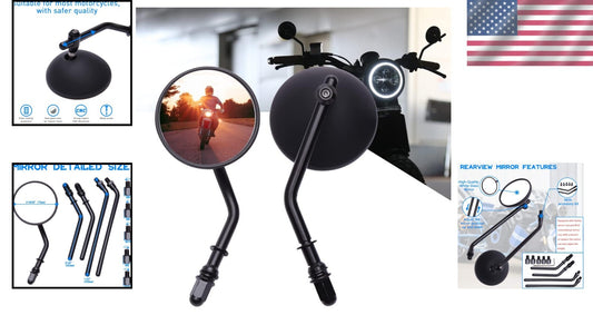 Aluminum 3" Round Mirrors - Black Handlebar Mount for Cruiser & Bobber Bikes