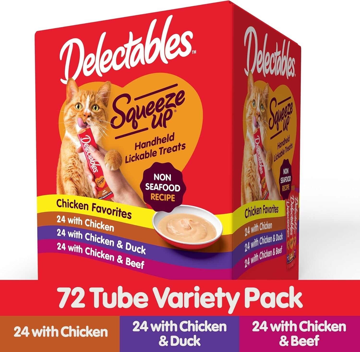 Delectables Squeeze Up Variety Pack - 72 Lickable Cat Treat Tubes - Grain-Free