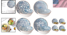 Load image into Gallery viewer, Elegant Ceramic 40 Oz Ramen Bowls Set of 4 - Blue and White Vintage Style