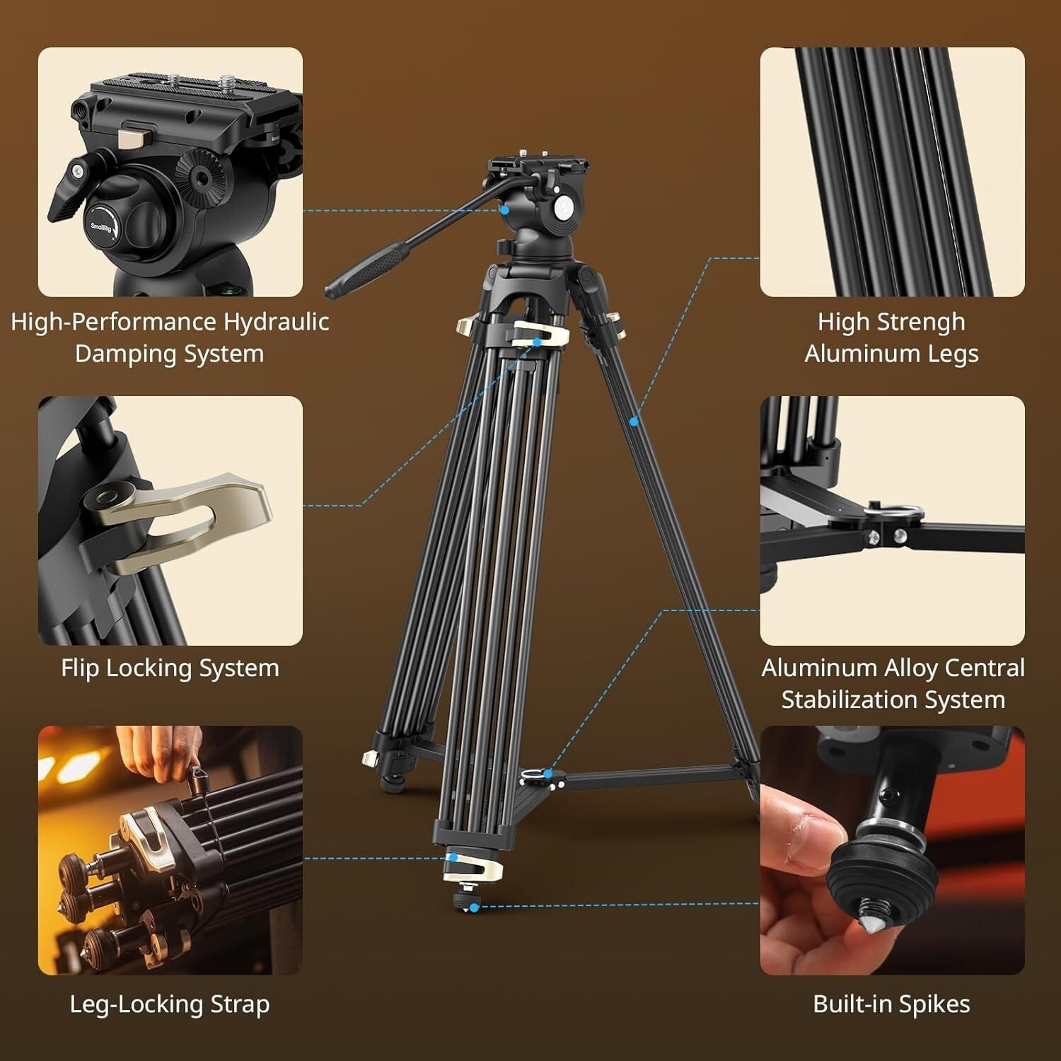 Professional Aluminum Tripod 74" with Quick Release Plate and Smooth Fluid Head