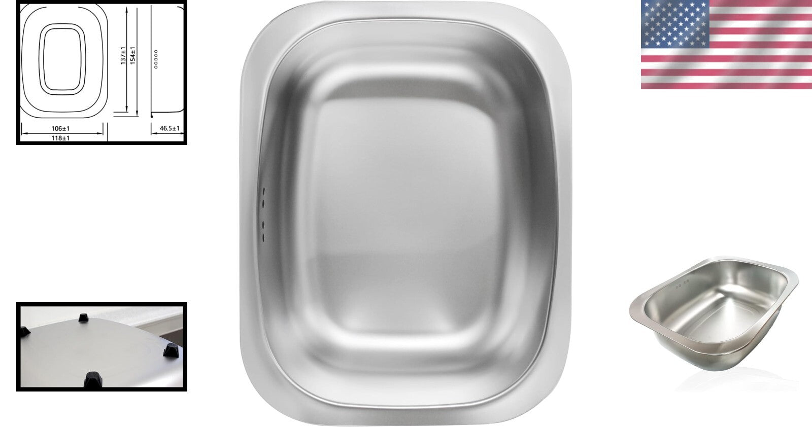Premium Stainless Steel Dish Tub - Multi-Purpose Kitchen Sink Bowl 11.8" x 15.4"