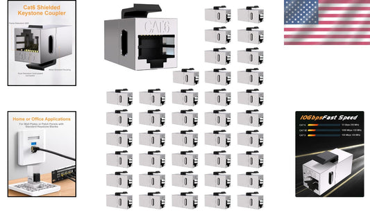 40 Pack Cat6 RJ45 Keystone Jacks - High-Speed Ethernet Couplers for Home Office
