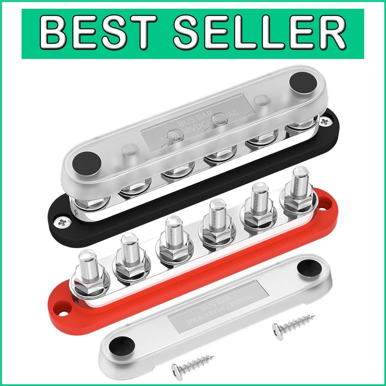 300A 12V Marine Power Distribution Block with Cover - 6 M10 Terminal Studs