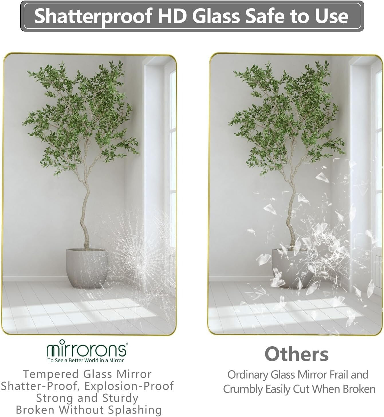 Sophisticated Gold Rectangular Mirror 36 x 30, Wall-Mounted or Leaned, Anti-Rust