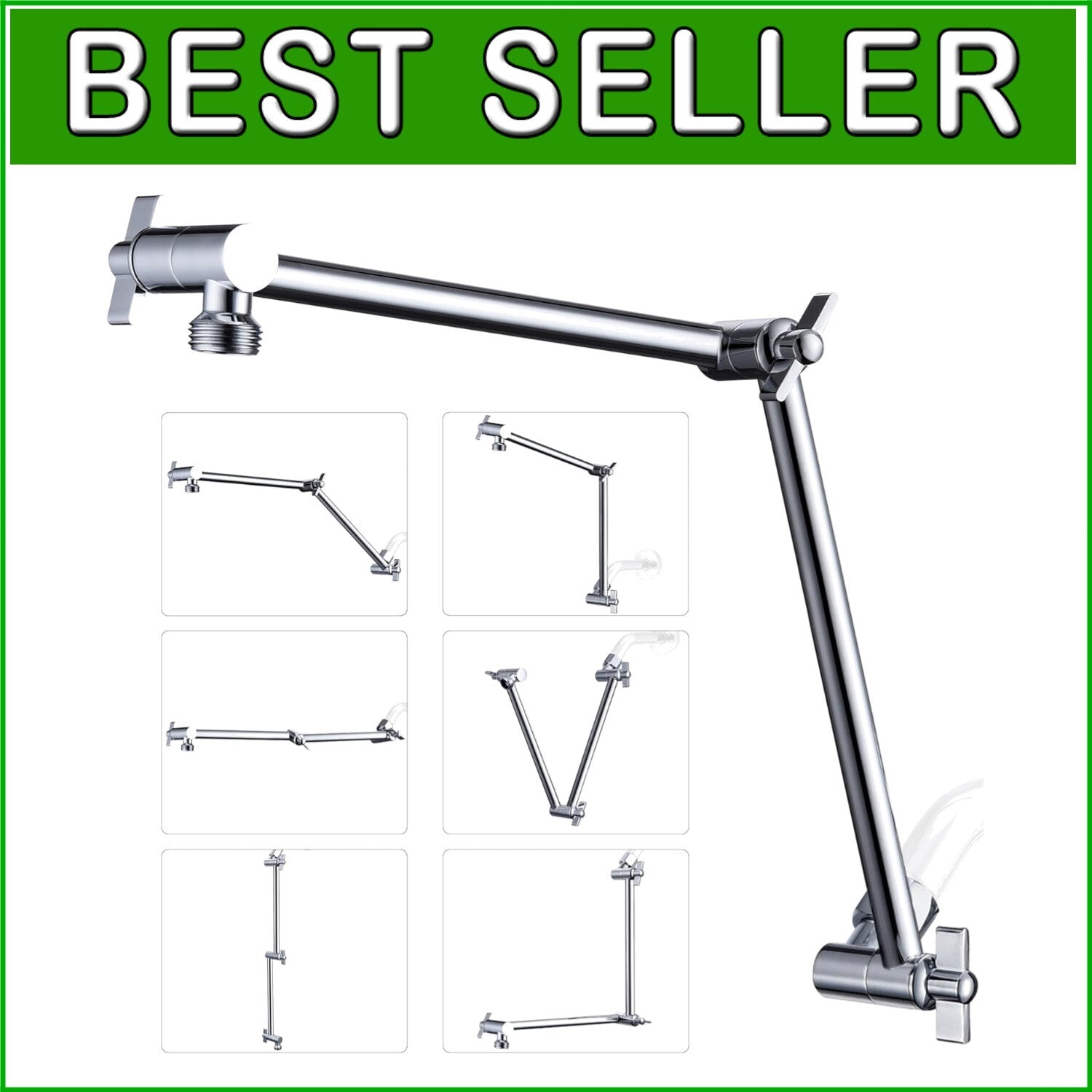 Easy Install 18 Inch Chrome Shower Head Extension - Solid Brass & Adjustable