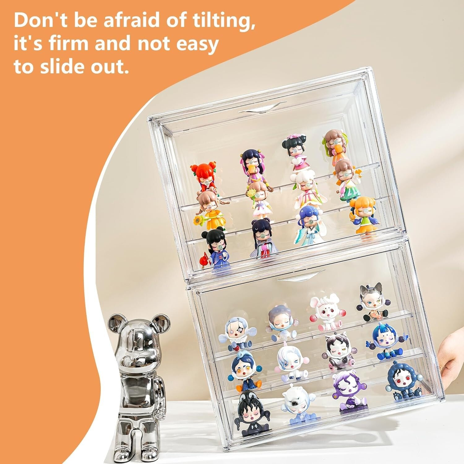 2-Pack Clear Acrylic 3-Tier Display Case with Magnetic Doors for Collectibles