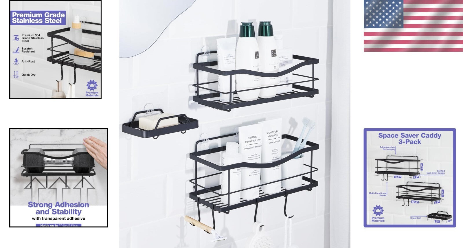 Minimalist Shower Caddy & Soap Holder - Scratch-Resistant Stainless Steel 15 lbs