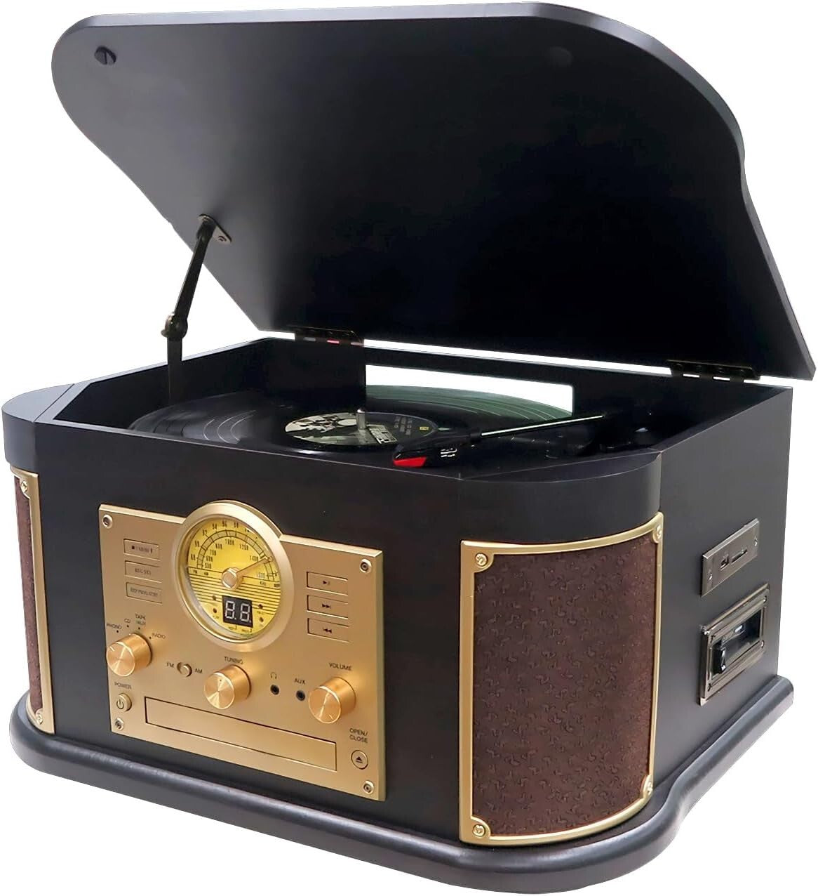 Classic Style All-in-One Turntable: Bluetooth, CD/Cassette Player & MP3 Encoding