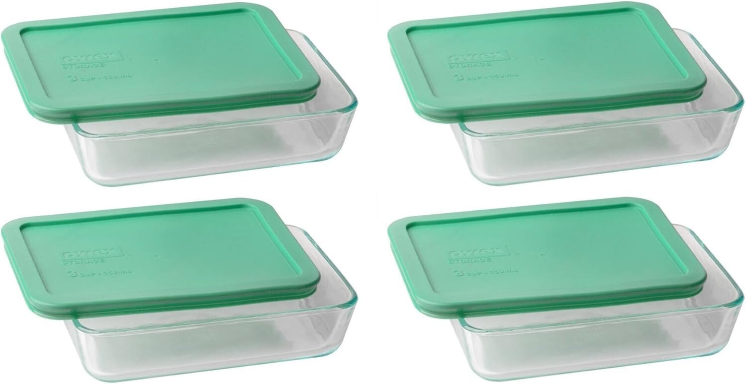 Durable 3-Cup Glass Containers with Green Snap Lids - Dishwasher Safe Lids