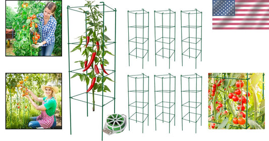 6-Pack 46-Inch Heavy-Duty Tomato Cages with Twist Ties for Climbing Plants