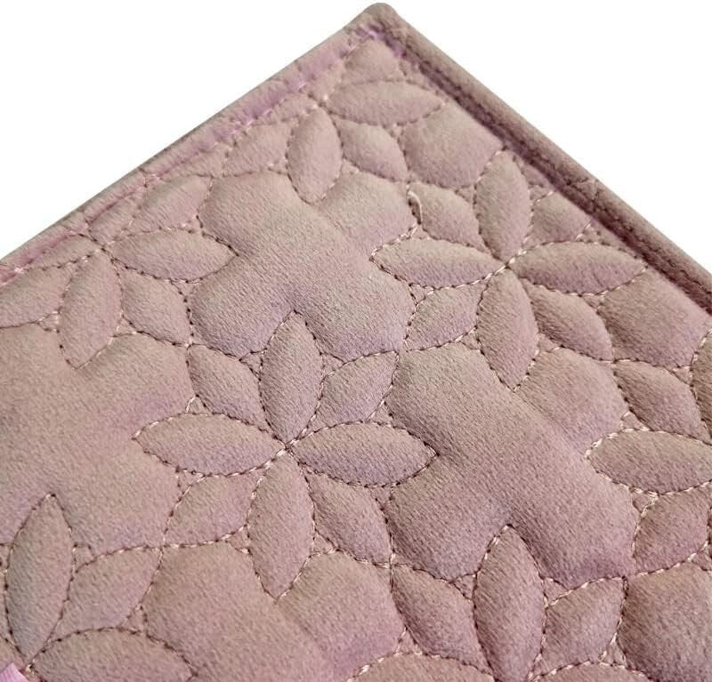 Elegant Portable Jewelry Roll in Embroidery Pink Velvet - 16 Holder Capacity